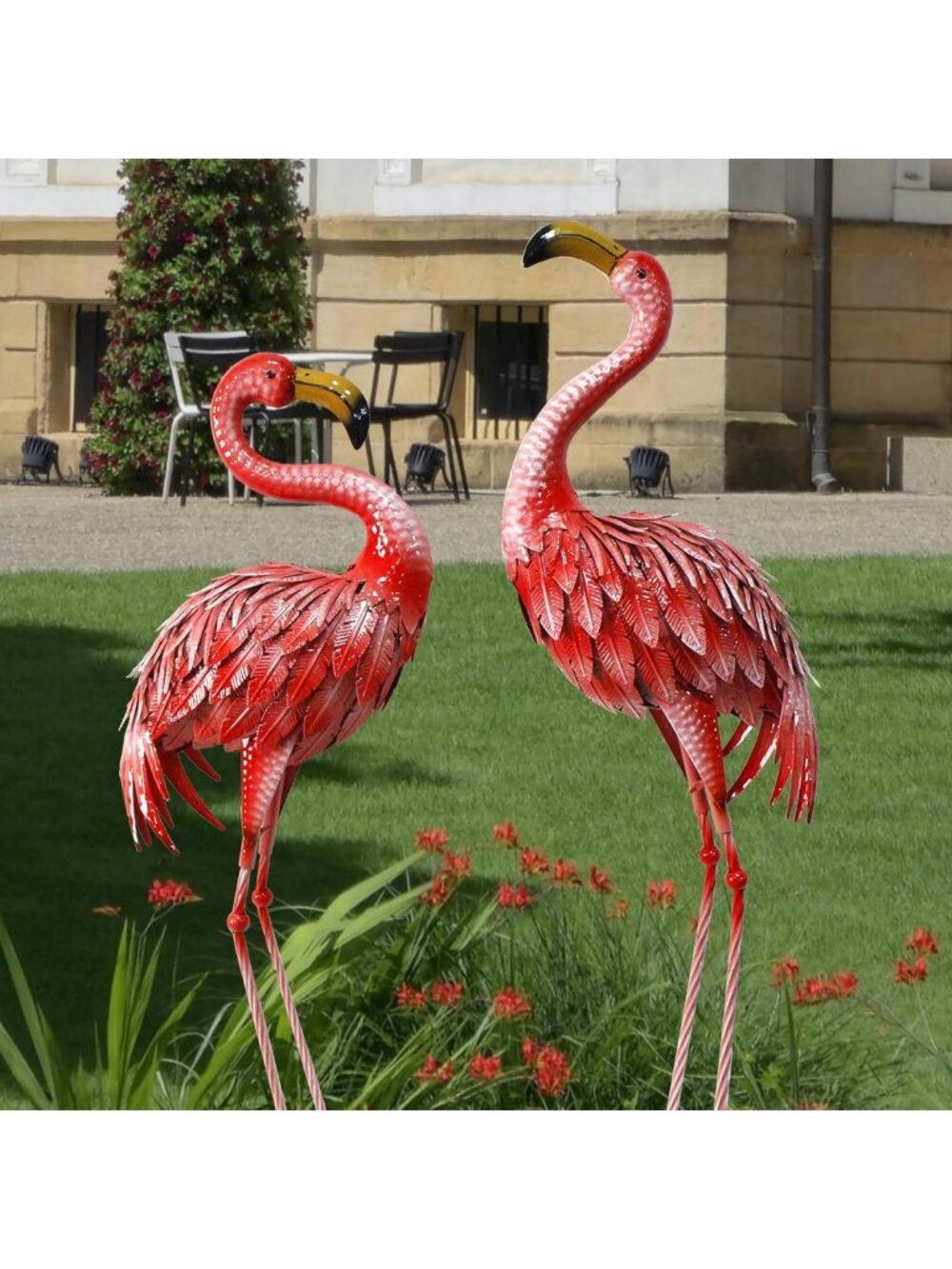 Vibrant 32-36 Inch Metal Flamingo Statues for Garden, Lawn & Patio Decor